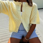 Women's Cropped Knit Top with Button Front