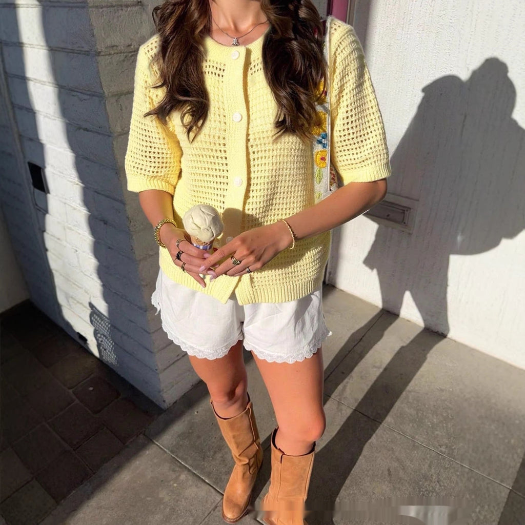 Women's Cropped Knit Top with Button Front