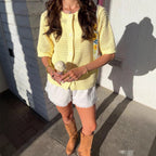 Women's Cropped Knit Top with Button Front