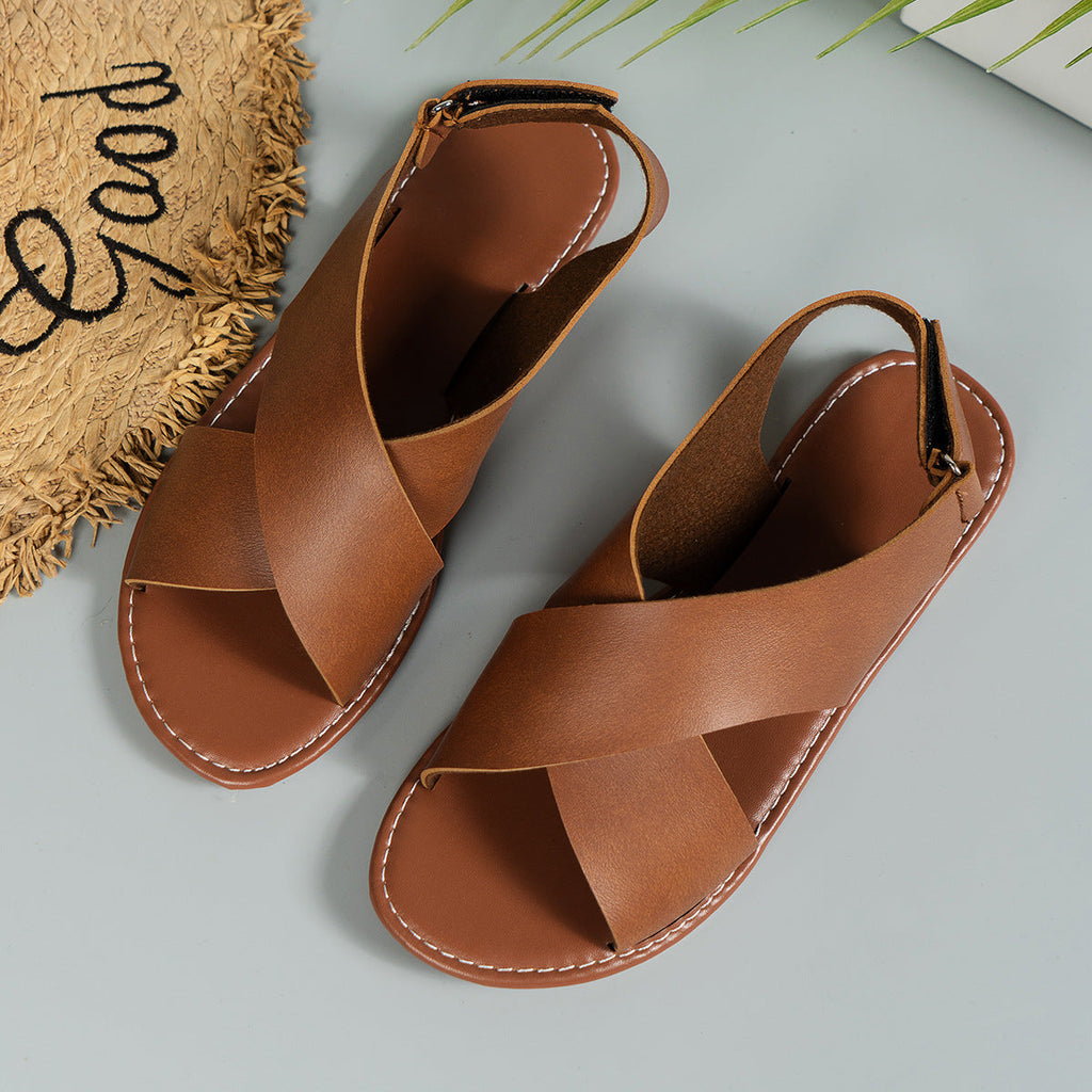 Women's Cross-Strap Flat Sandals with Cushioned Footbed