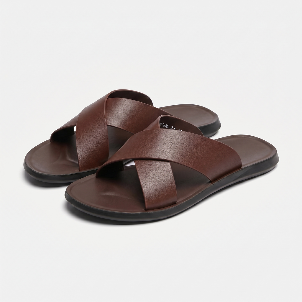 Men's Cross-Strap Open-Toe Slide Sandal with Flat Sole