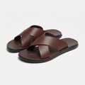 Men's Cross-Strap Open-Toe Slide Sandal with Flat Sole
