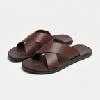 Men's Cross-Strap Open-Toe Slide Sandal with Flat Sole