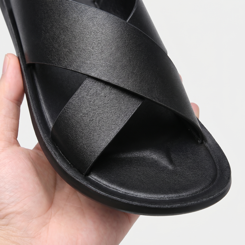 Men's Cross-Strap Open-Toe Slide Sandal with Flat Sole