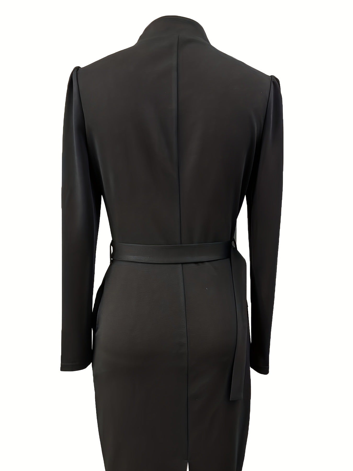 Women's Crossover Neckline Midi Dress with Square Buckle Belt