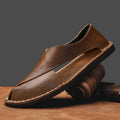 Men's Crossover Strap Leather-Look Sandal with Closed Toe