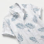 Men's Cuban-Collar Leaf Print Two-Piece Set with Drawstring Shorts