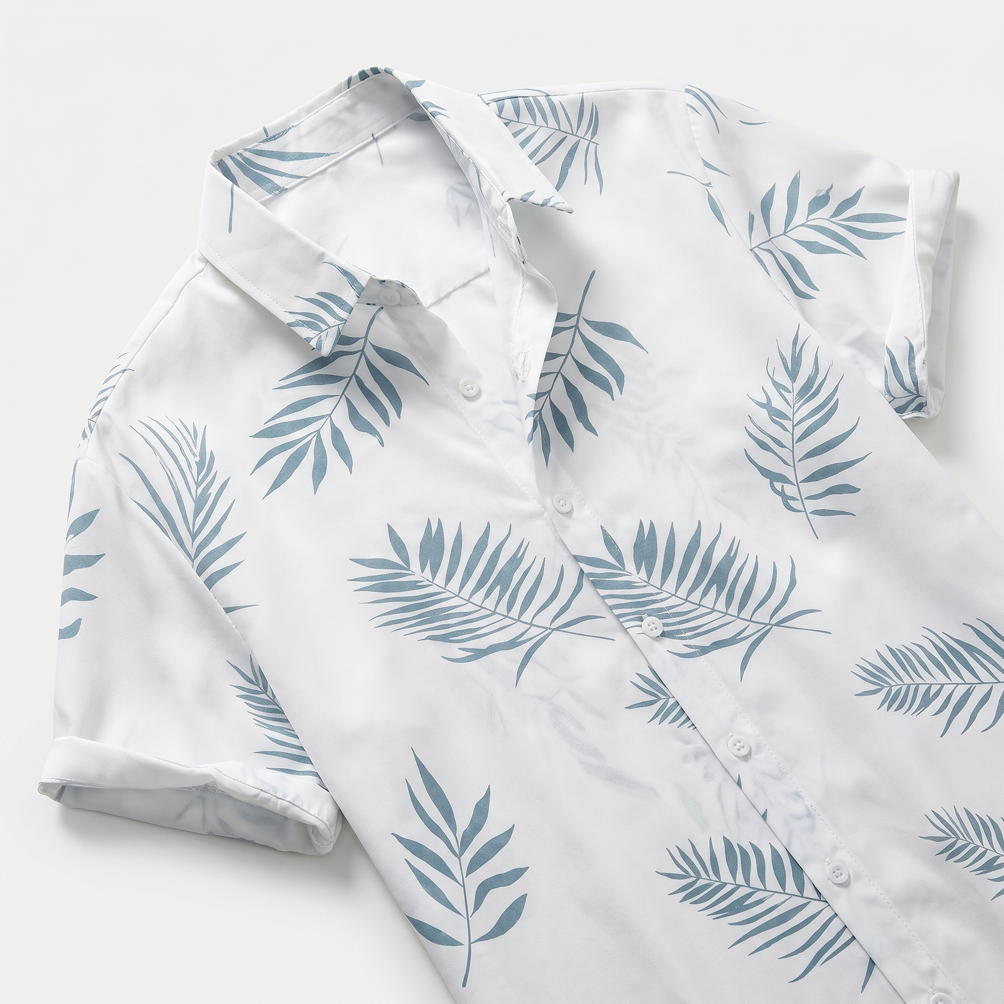 Men's Cuban-Collar Leaf Print Two-Piece Set with Drawstring Shorts