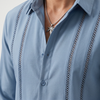 Men's Cuban Linen Shirt with Decorative Front Stitching