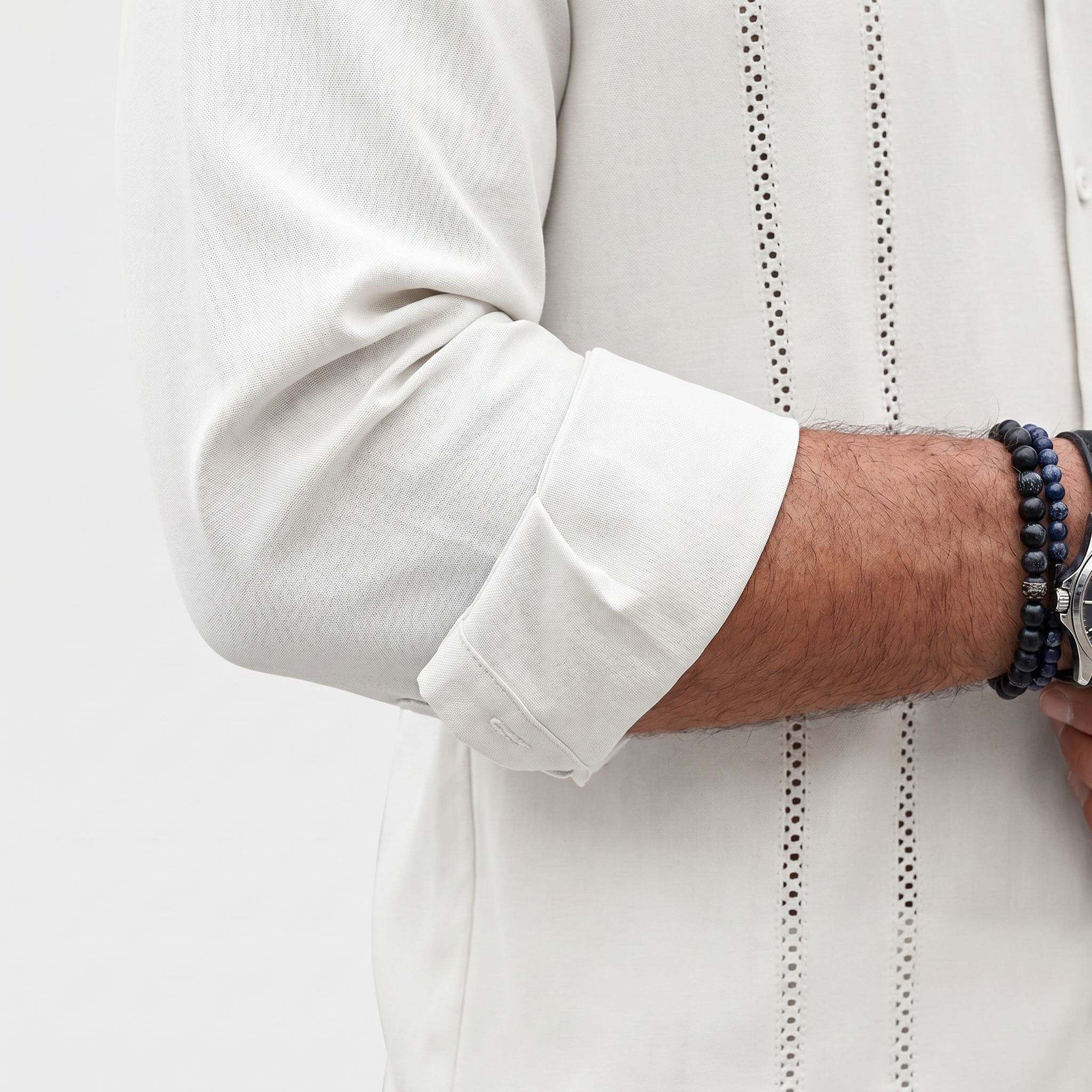 Men's Cuban Linen Shirt with Decorative Front Stitching