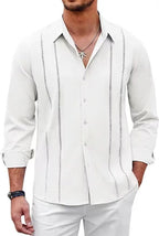 Men's Cuban Linen Shirt with Decorative Front Stitching