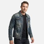 Men's Denim Jacket with Distressed Wash
