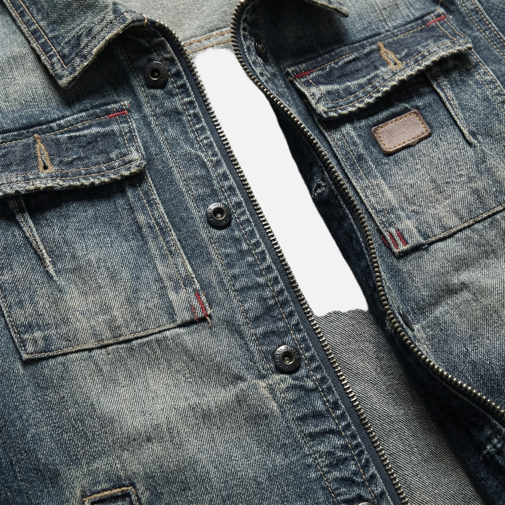 Men's Denim Jacket with Distressed Wash