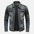 Men's Denim Jacket with Distressed Wash
