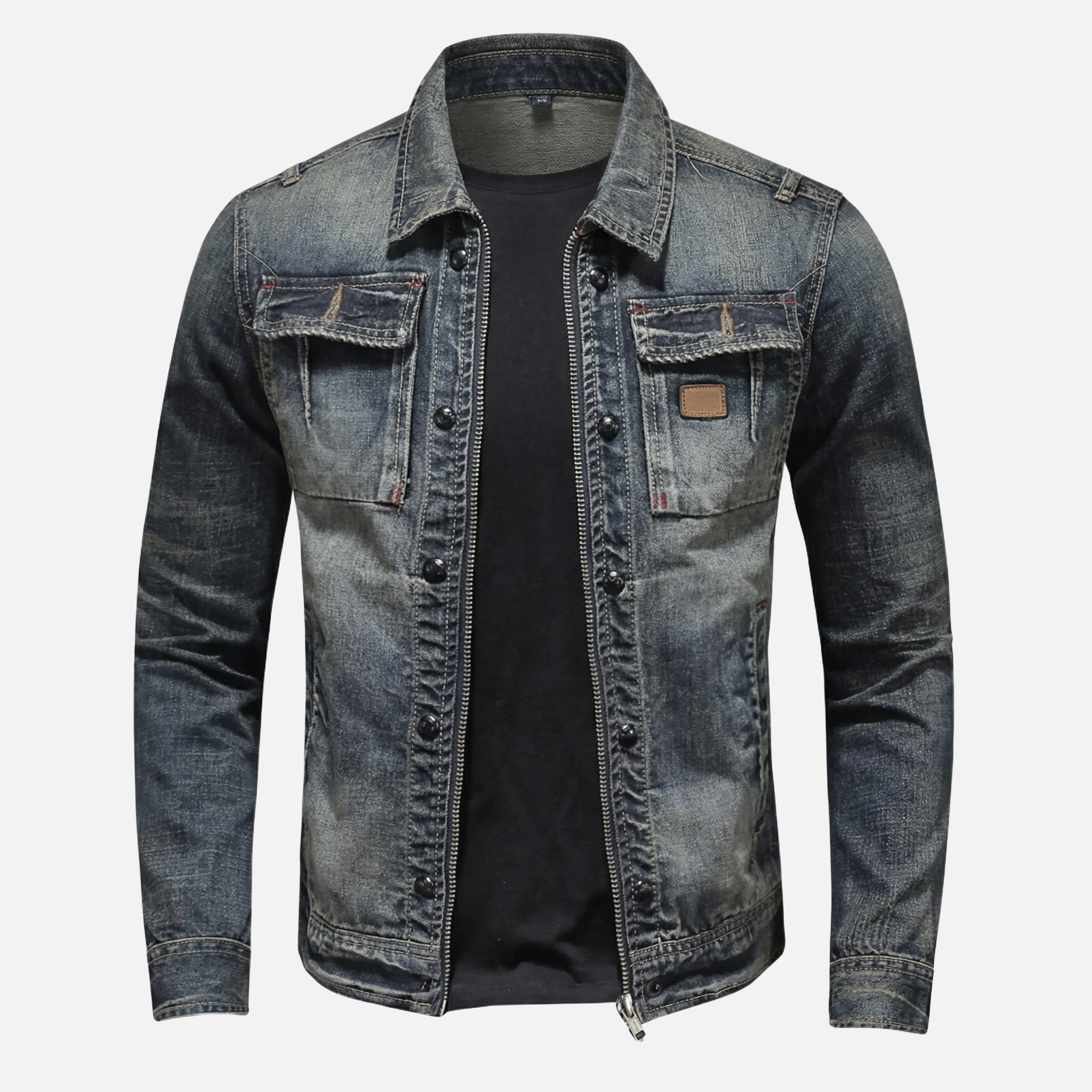 Men's Denim Jacket with Distressed Wash
