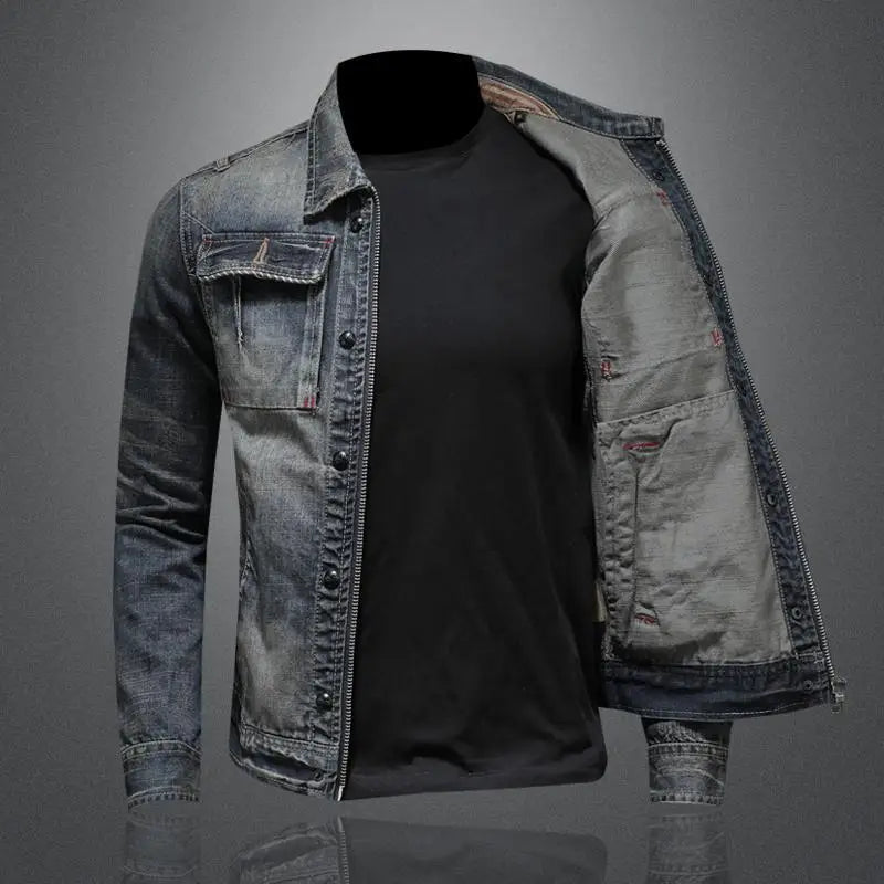 Men's Denim Jacket with Distressed Wash