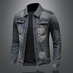 Men's Denim Jacket with Distressed Wash