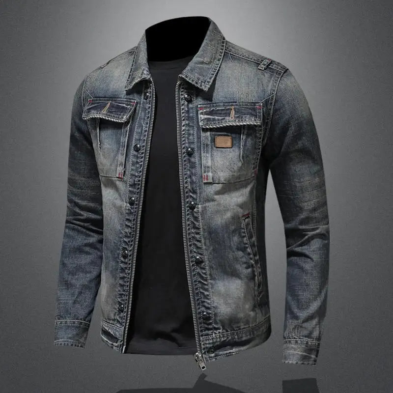 Men's Denim Jacket with Distressed Wash