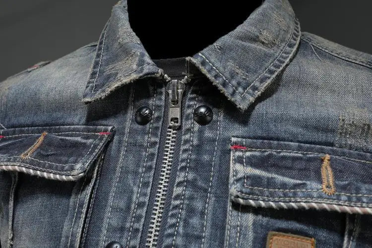Men's Denim Jacket with Distressed Wash