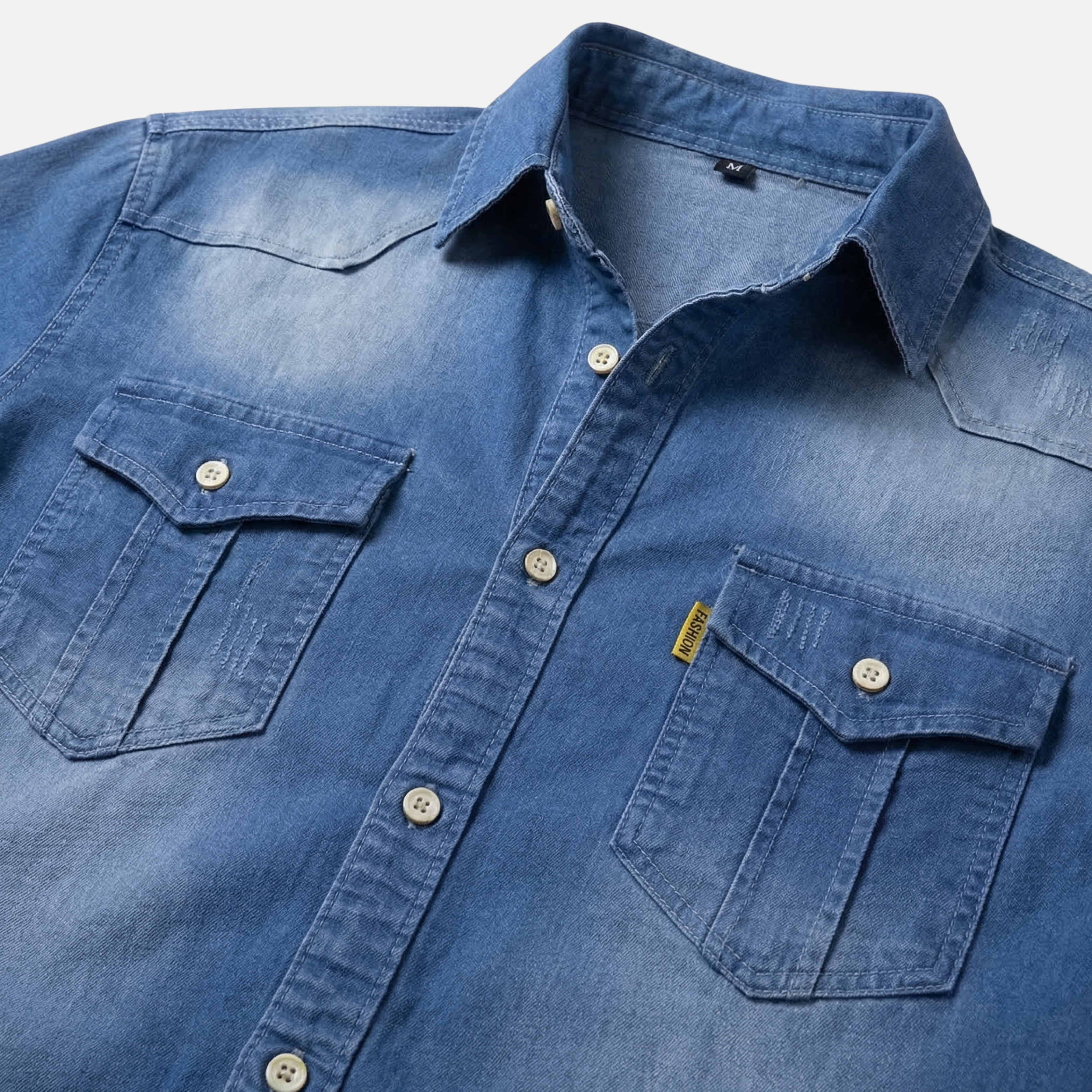 Men's Modern Denim Shirt with Button-Up Front and Chest Pockets