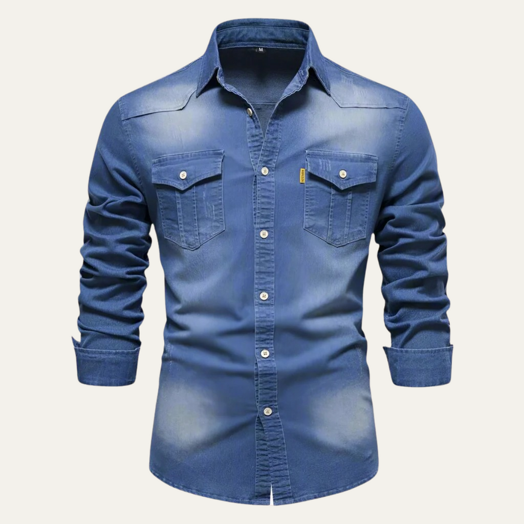 Men's Modern Denim Shirt with Button-Up Front and Chest Pockets