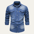 Men's Modern Denim Shirt with Button-Up Front and Chest Pockets