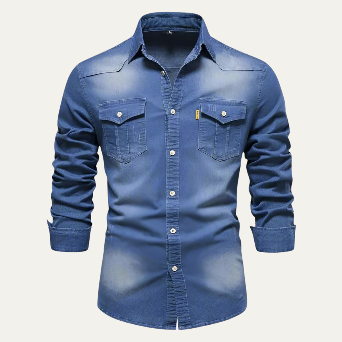 Men's Modern Denim Shirt with Button-Up Front and Chest Pockets