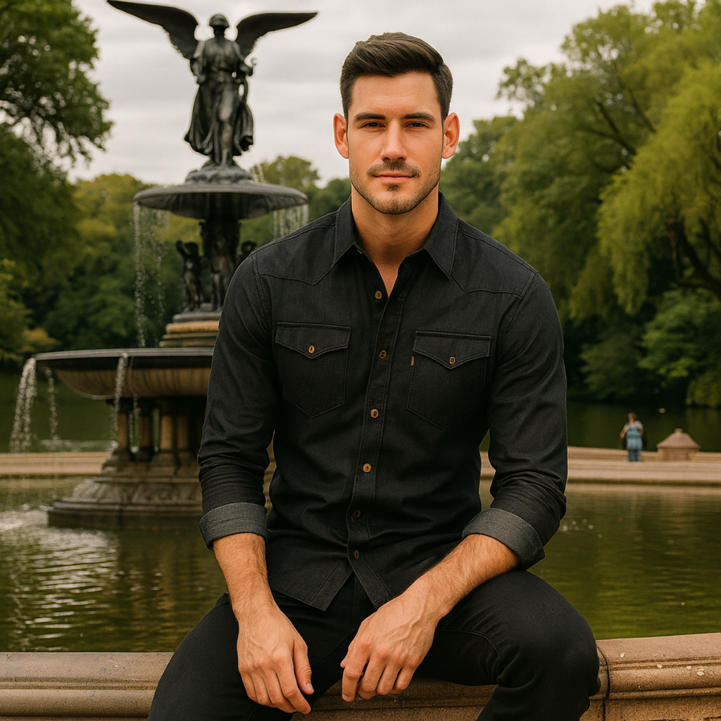 Men's Modern Denim Shirt with Button-Up Front and Chest Pockets