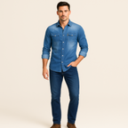 Men's Modern Denim Shirt with Button-Up Front and Chest Pockets