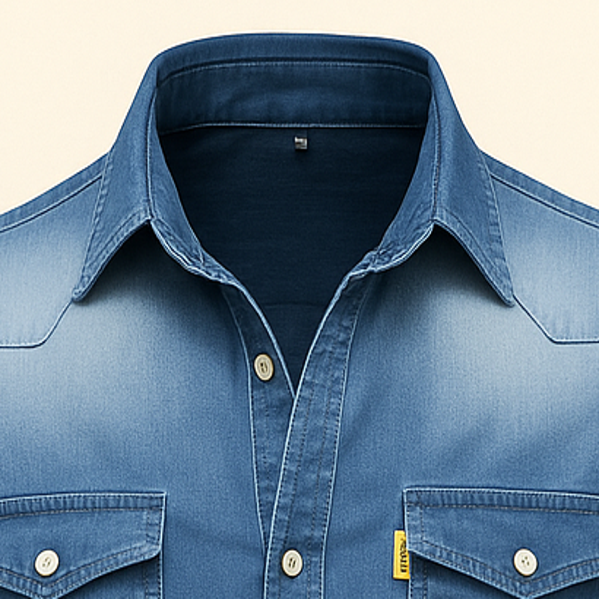 Men's Modern Denim Shirt with Button-Up Front and Chest Pockets