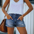 Women's High-Waisted Denim Shorts with Cuffed Hem