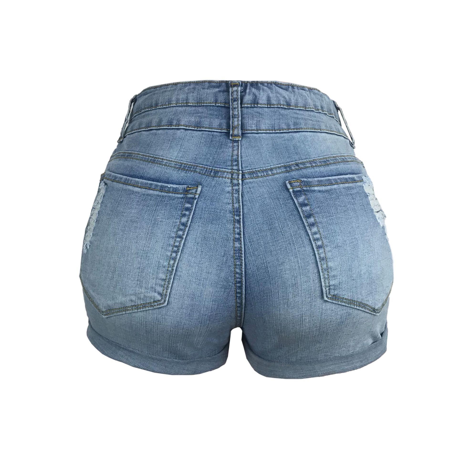 Women's High-Waisted Denim Shorts with Cuffed Hem