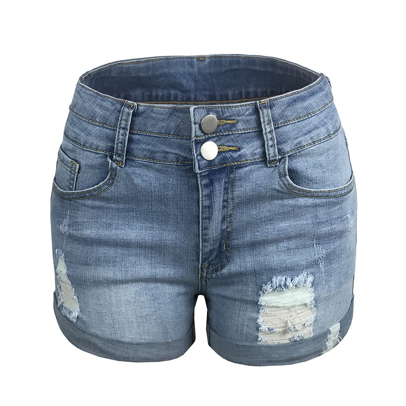 Women's High-Waisted Denim Shorts with Cuffed Hem