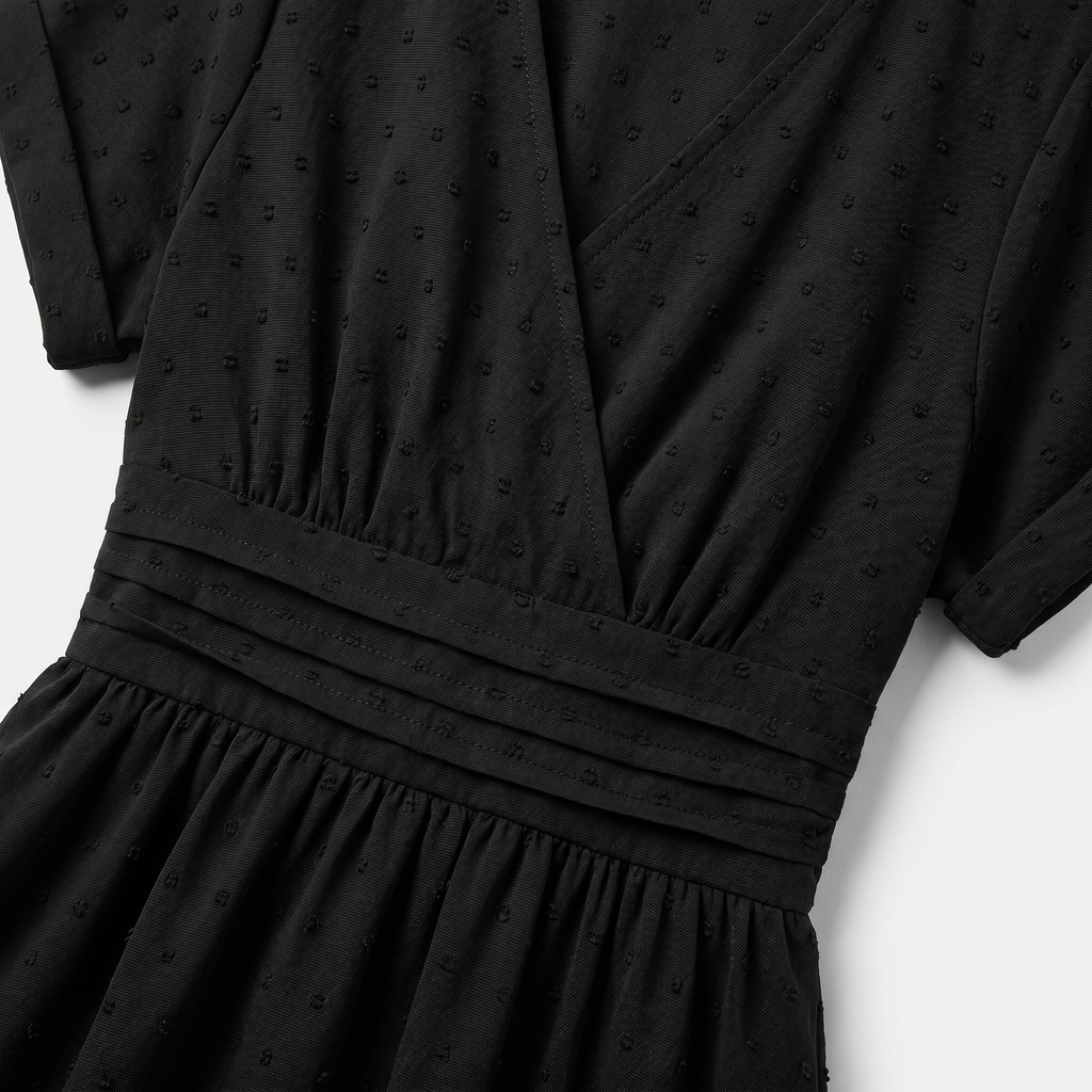 Women's Dotted Chiffon Wrap Midi Dress with V-Neck and Cuffed Sleeves