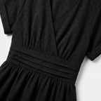 Women's Dotted Chiffon Wrap Midi Dress with V-Neck and Cuffed Sleeves
