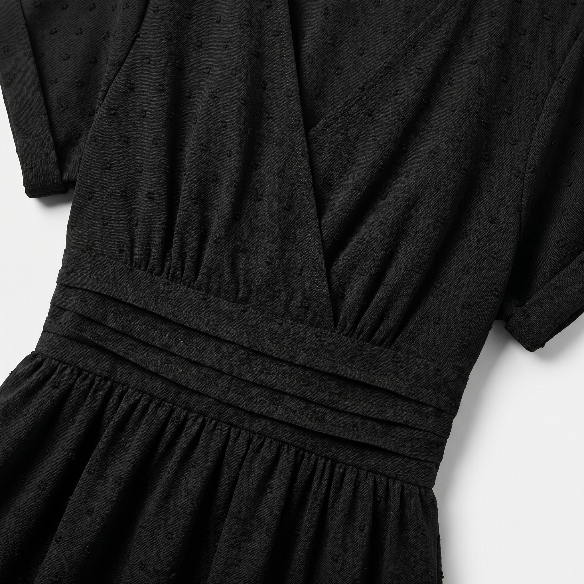 Women's Dotted Chiffon Wrap Midi Dress with V-Neck and Cuffed Sleeves