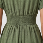 Women's Dotted Chiffon Wrap Midi Dress with V-Neck and Cuffed Sleeves