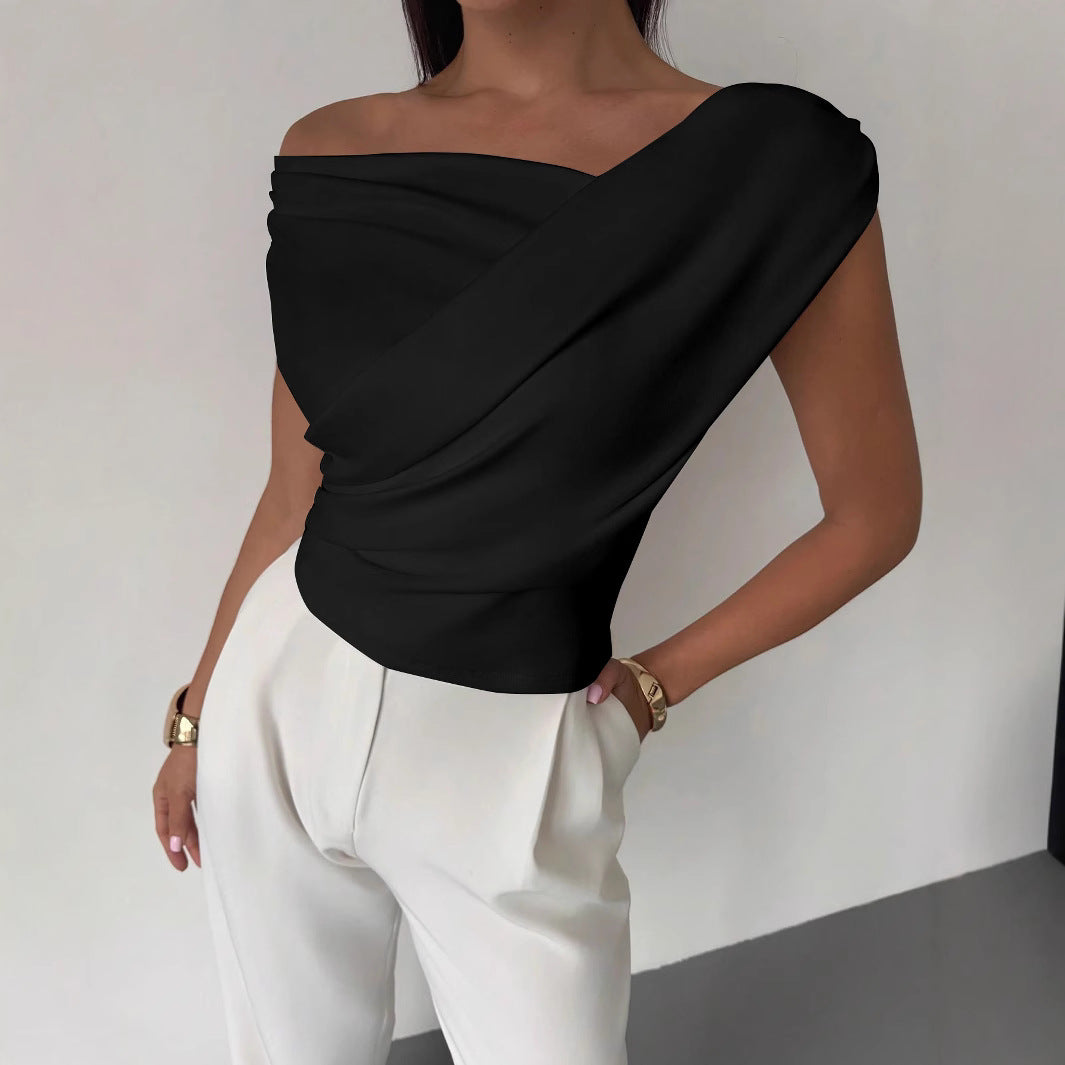 Women's Draped Fitted Top with One-Shoulder Neckline