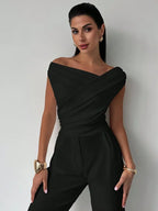 Women's Draped Fitted Top with One-Shoulder Neckline