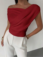 Women's Draped Fitted Top with One-Shoulder Neckline