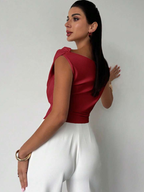 Women's Draped Fitted Top with One-Shoulder Neckline