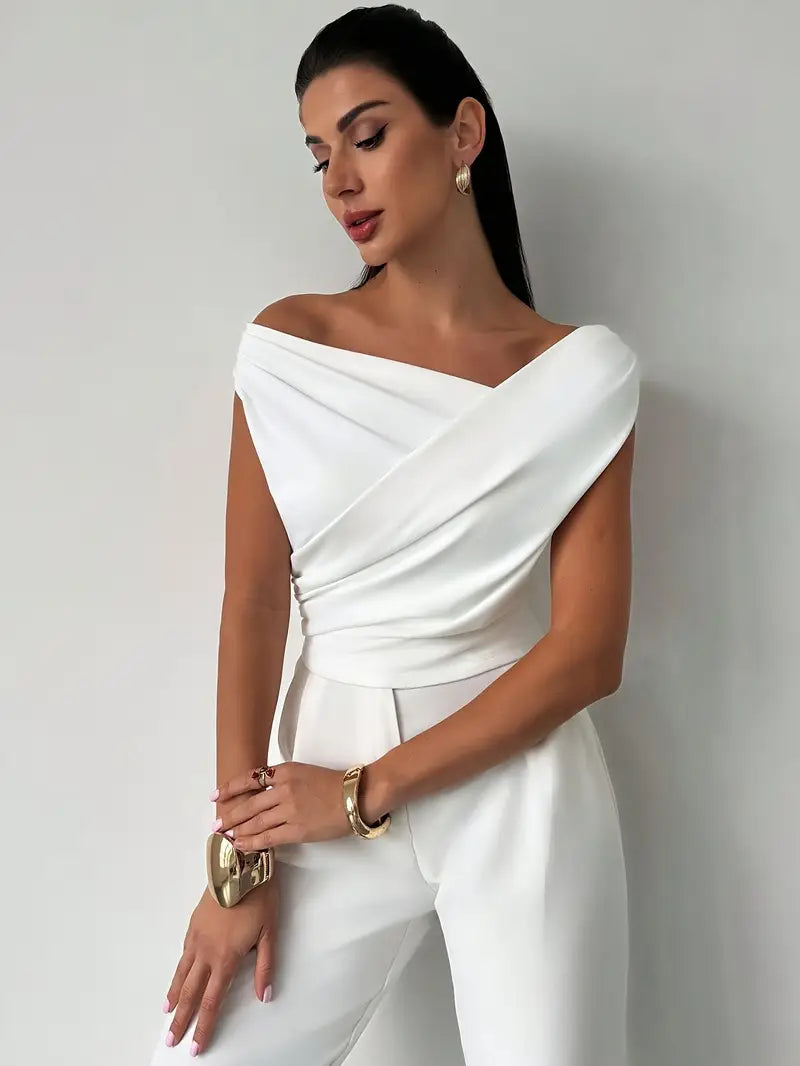 Women's Draped Fitted Top with One-Shoulder Neckline