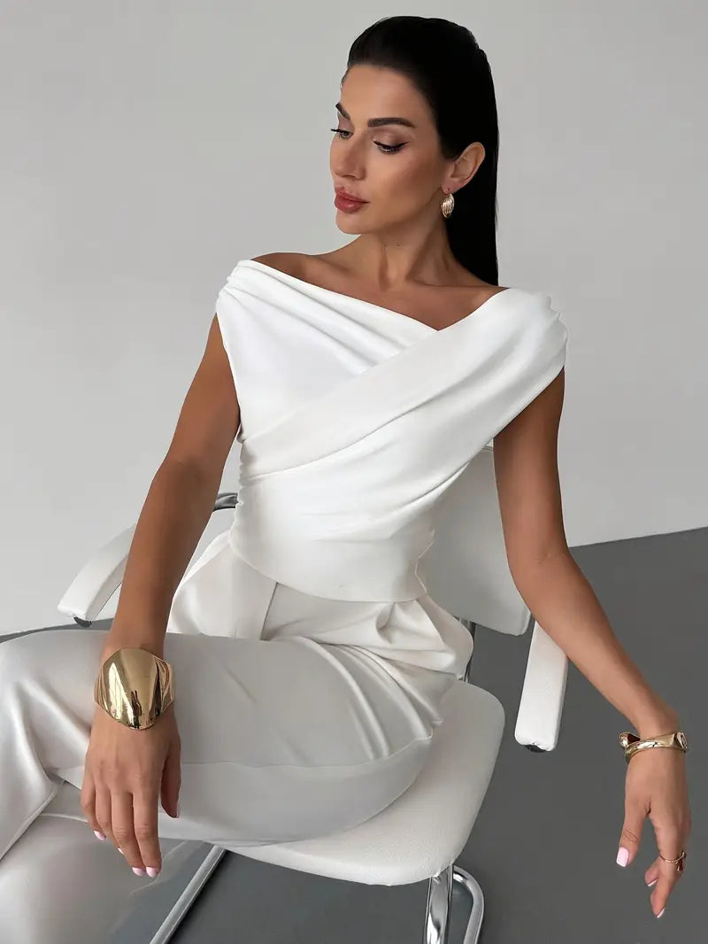 Women's Draped Fitted Top with One-Shoulder Neckline