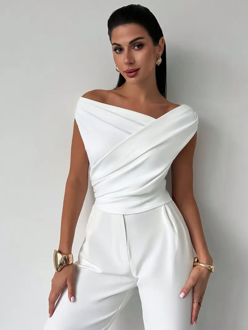 Women's Draped Fitted Top with One-Shoulder Neckline