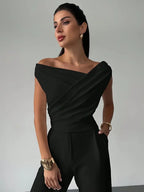 Women's Draped Fitted Top with One-Shoulder Neckline