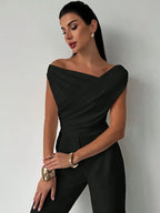 Women's Draped Fitted Top with One-Shoulder Neckline