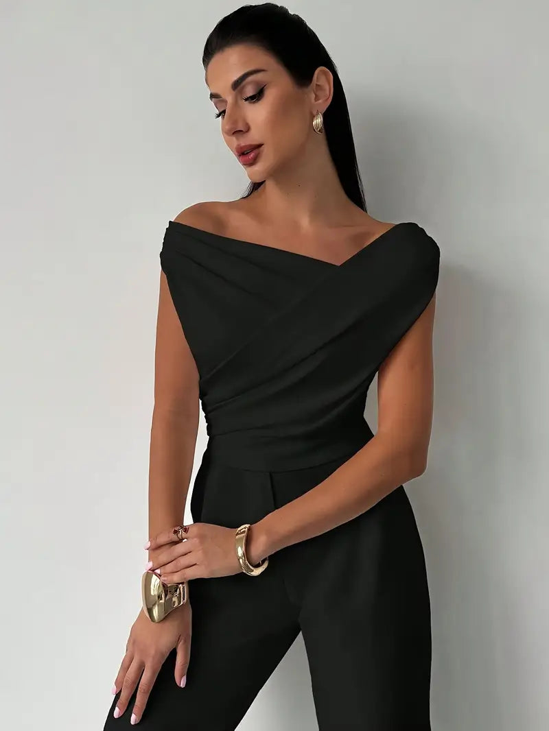 Women's Draped Fitted Top with One-Shoulder Neckline