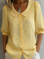 Women's Floral Embroidered Blouse with Pointed Collar