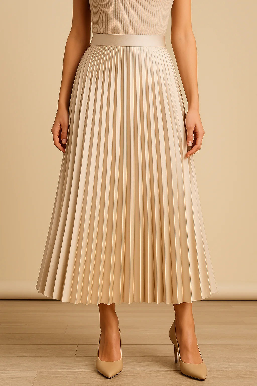 Women's High-Waist Pleated Midi Skirt