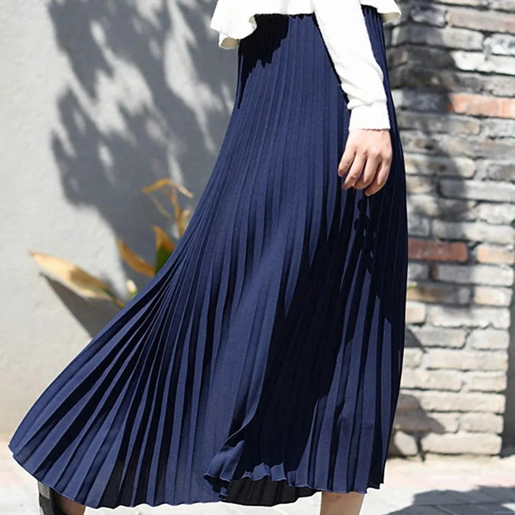 Women's High-Waist Pleated Midi Skirt